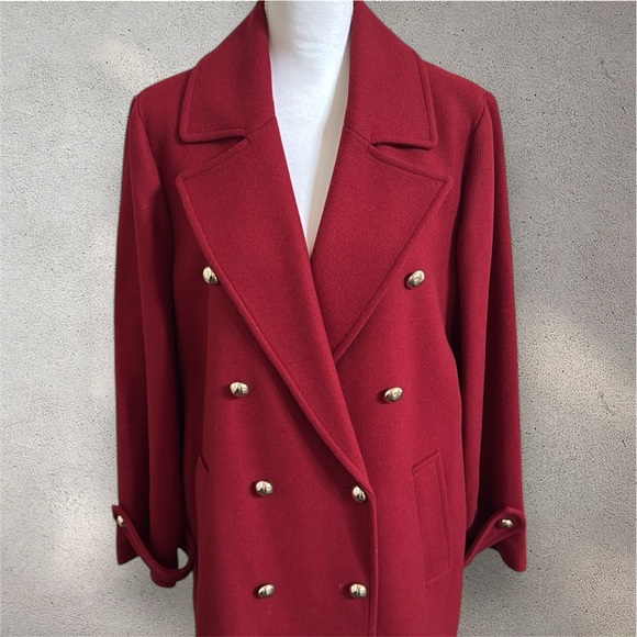 Michael Michael Kors Chic Red Pea Coat with Gold Buttons - Picture 2 of 14